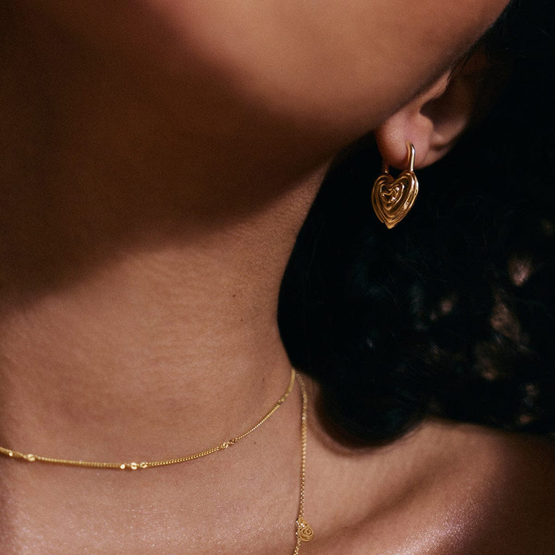 Scribble Heart Lock Drop Earrings 18ct Gold Plate