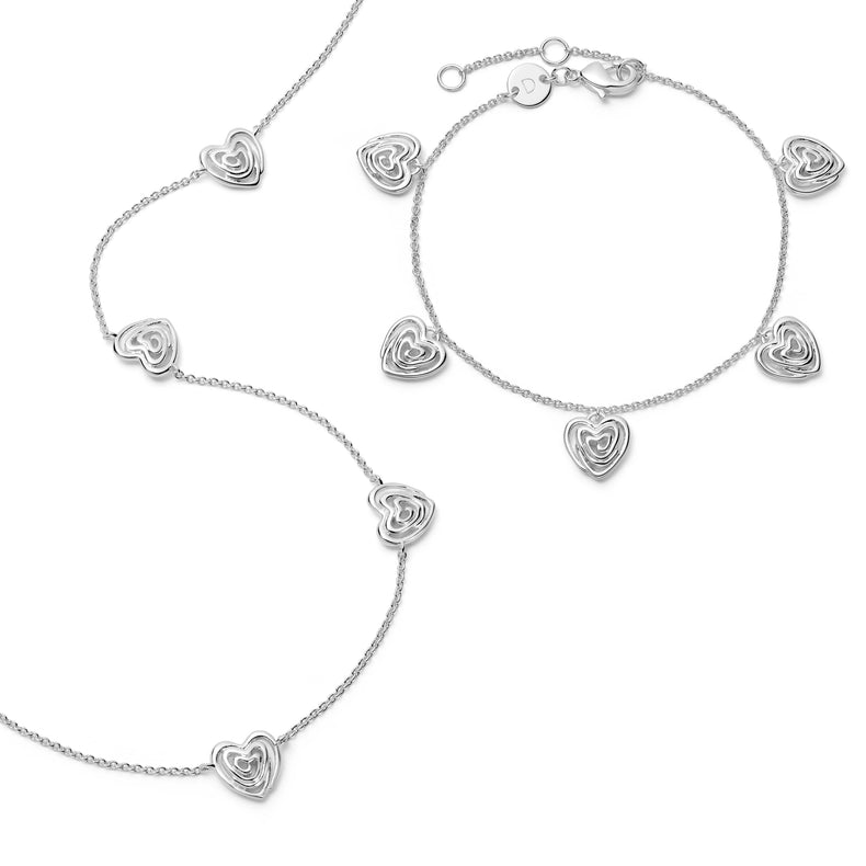 Scribble Hearts Charm Layering Set Silver Plate
