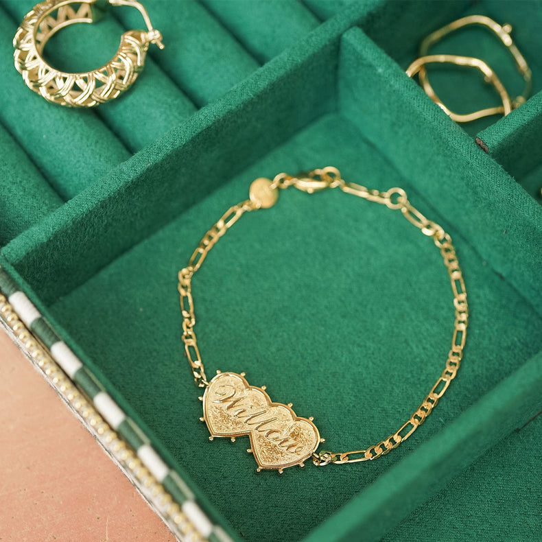 Shrimps Double Heart Personalised Bracelet 18ct Gold Plate