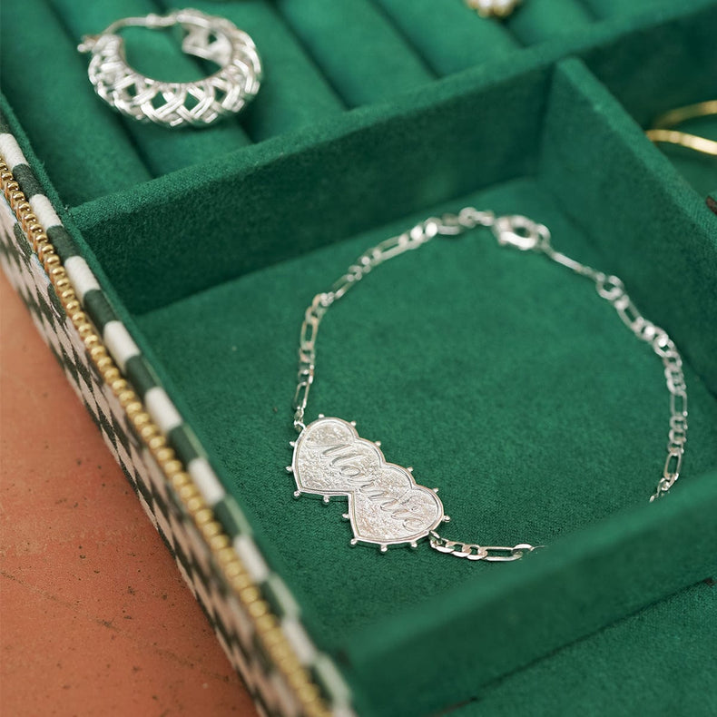 Shrimps Double Heart Personalised Bracelet Silver Plate