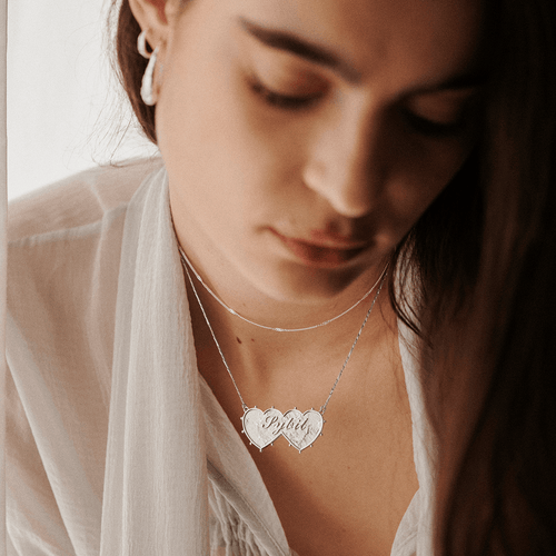 Shrimps Double Heart Personalised Necklace Silver Plate