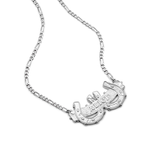 Shrimps Double Horseshoe Personalised Necklace Silver Plate