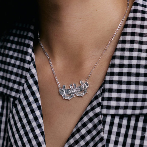 Shrimps Double Horseshoe Personalised Necklace Silver Plate