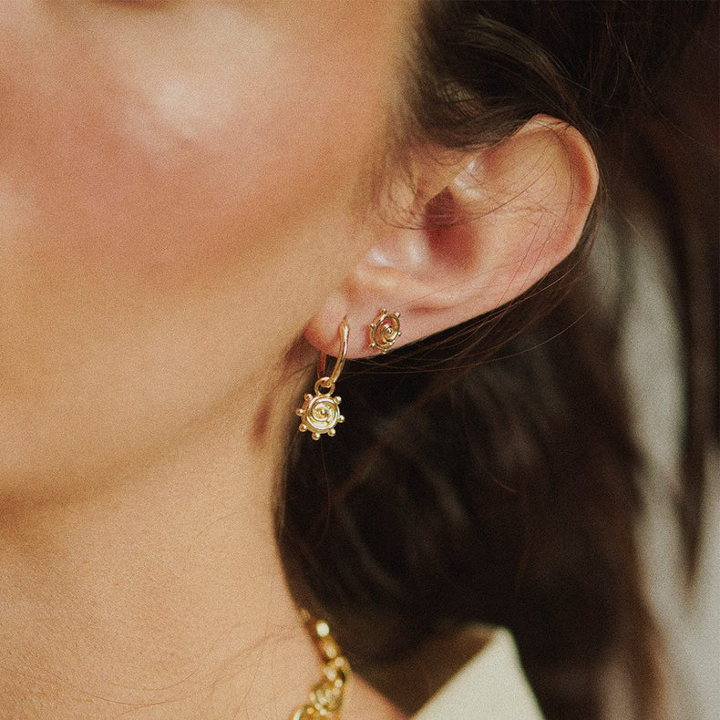 Spiral Sun Charm Earrings 18ct Gold Plate