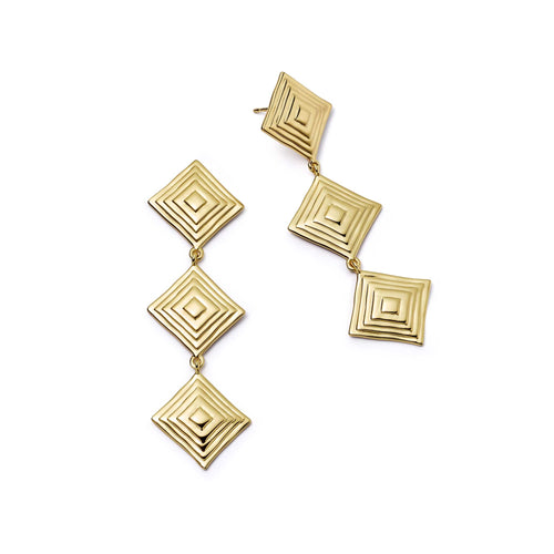 Strata Triple Drop Earrings 18ct Gold Plate