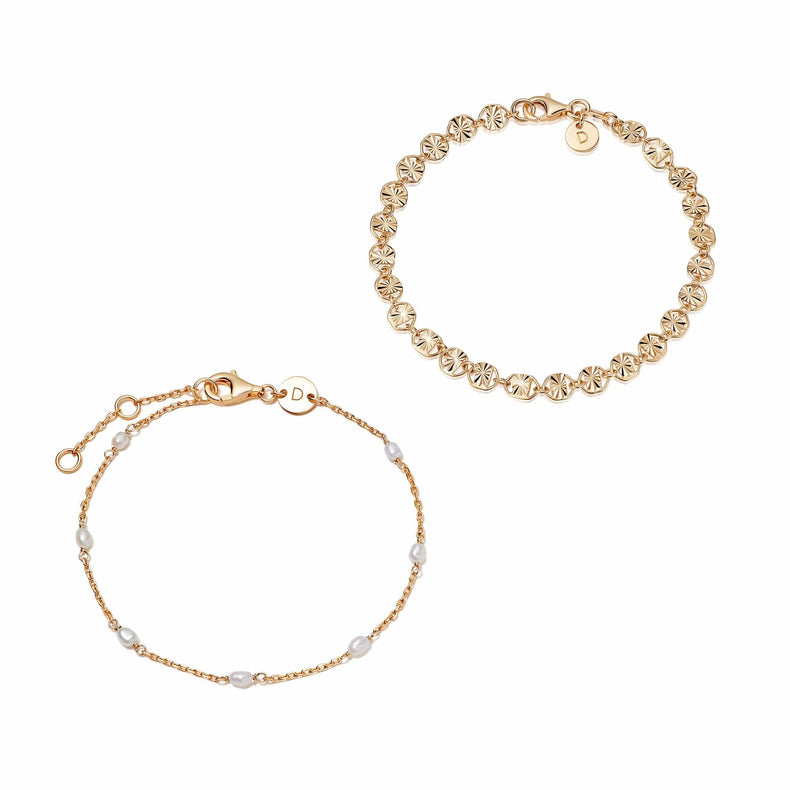 Sunburst Pearl Bracelet Stack 18ct Gold Plate