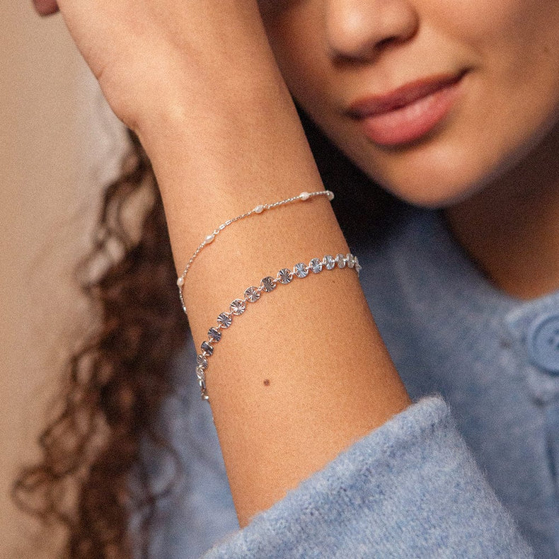 Sunburst Pearl Bracelet Stack Sterling Silver