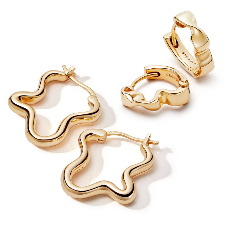Estée Lalonde Wavy Hoop Earring Stack 18ct Gold Plate