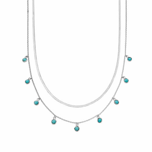 Turquoise Charm Necklace Layering Set Sterling Silver