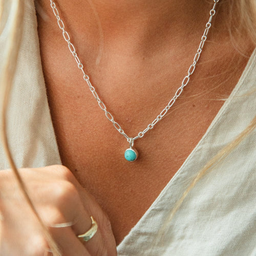 Turquoise Chunky Healing Stone Necklace Sterling Silver