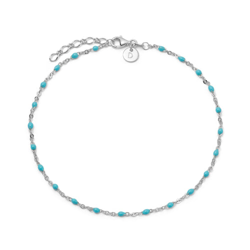 Turquoise Enamel Beaded Anklet Sterling Silver