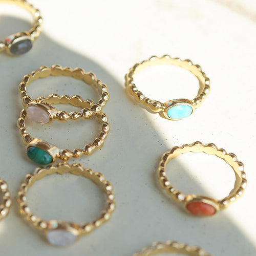 Turquoise Healing Stone Bobble Ring 18ct Gold Plate