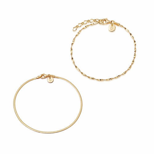 Twisted Chain Bracelet Stack 18ct Gold Plate