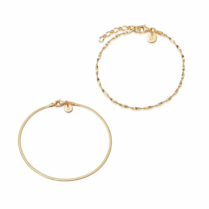 Twisted Chain Bracelet Stack 18ct Gold Plate