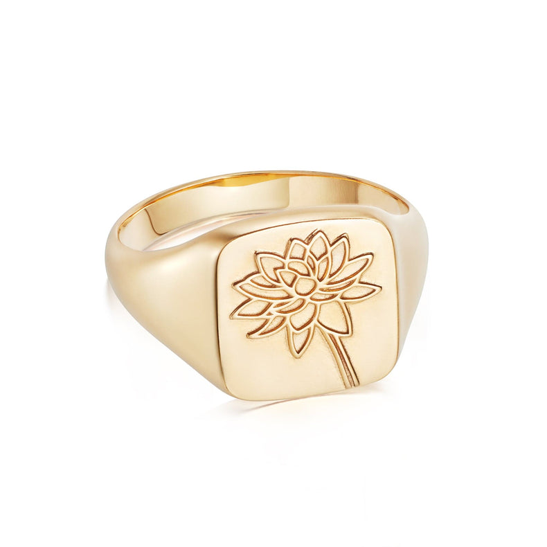 Water Lily Signet Ring 18ct Gold Plate