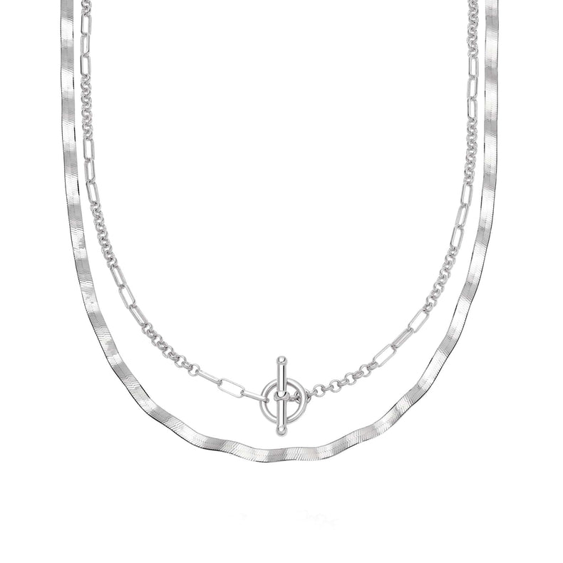 Estée Lalonde Wavy Interlock Necklace Layering Set Sterling Silver