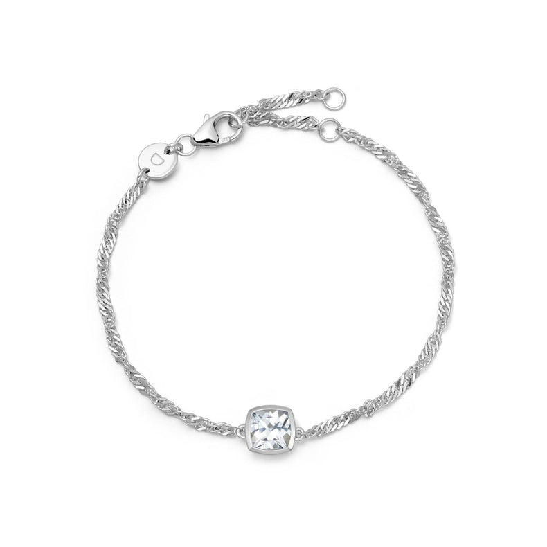 White Topaz April Birthstone Charm Bracelet Sterling Silver