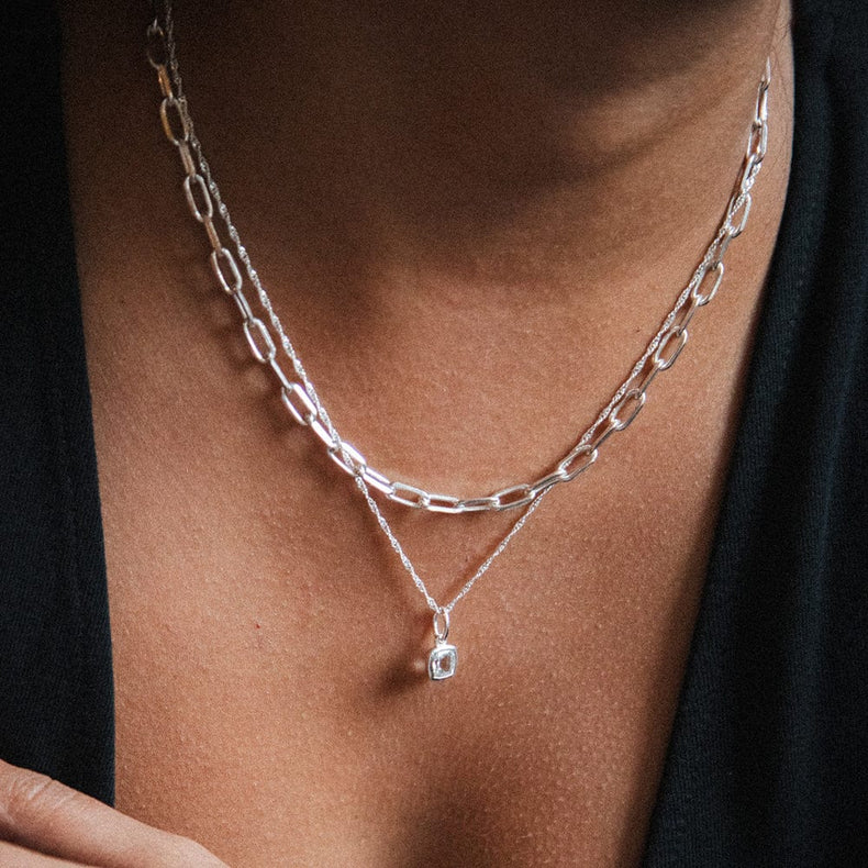 White Topaz April Birthstone Charm Pendant Sterling Silver