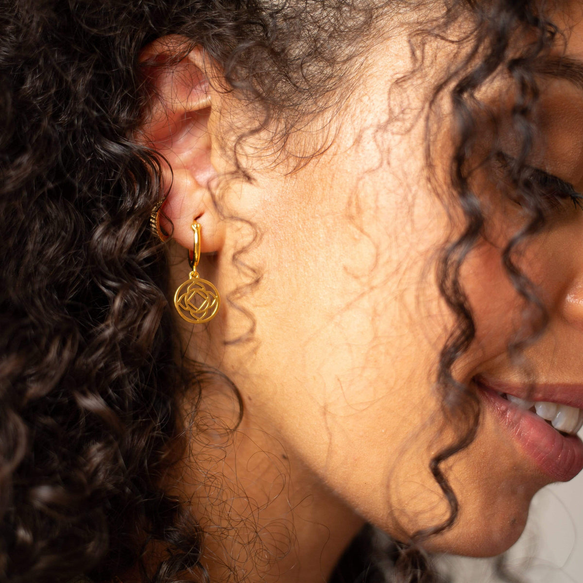 Gold Base Chakra Disc Drop Earrings Online Daisy London