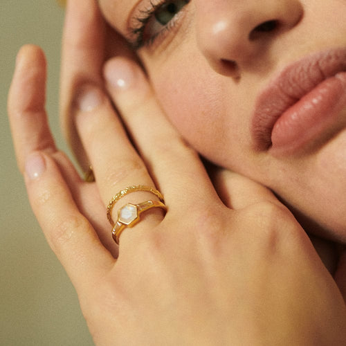 Beloved Moonstone Hexagon Ring 18ct Gold Plate