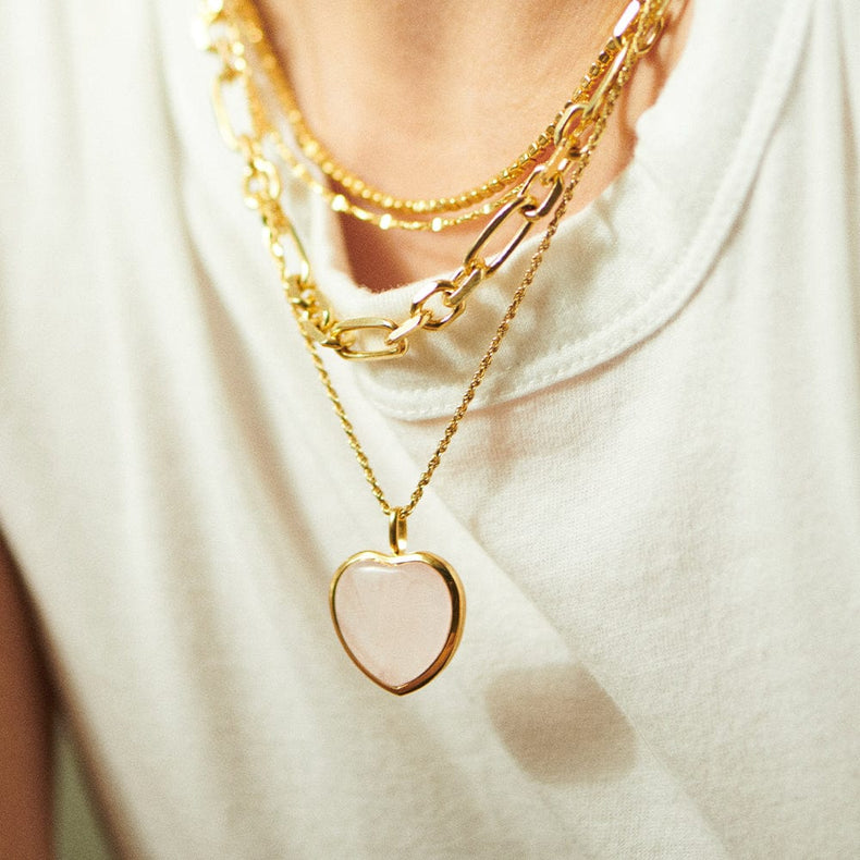 Beloved Rose Quartz Heart Pendant 18ct Gold Plate