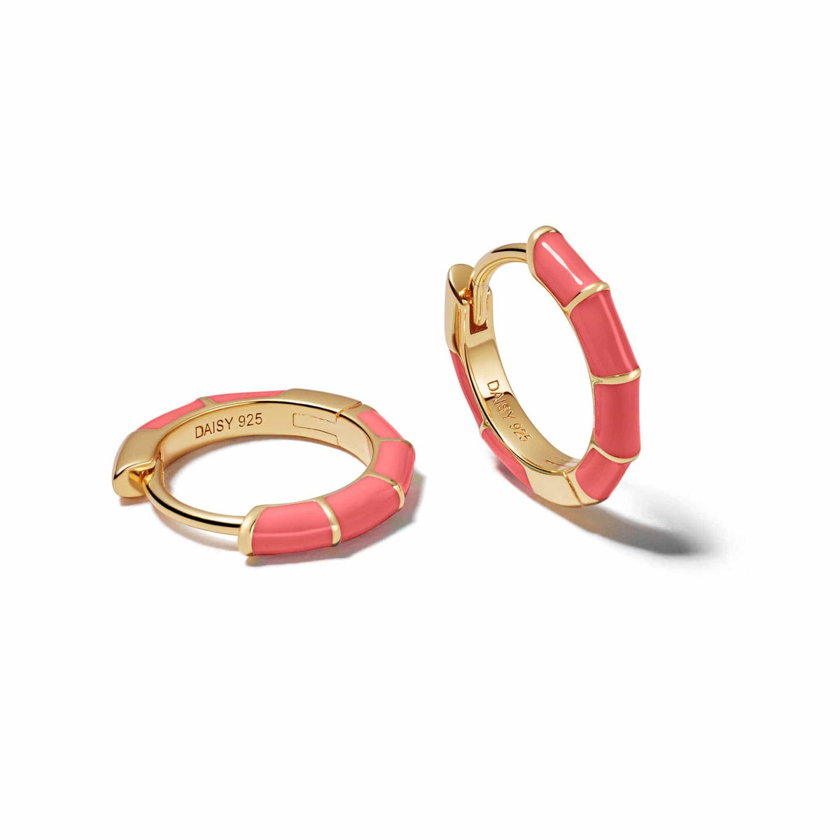 Coral Stripe Huggie Hoop Earrings 18ct Gold Plate Daisy London