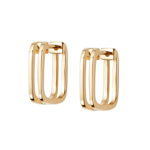 Double Square Huggie Hoop Earrings 18ct Gold Plate
