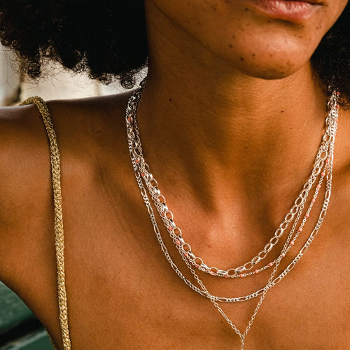 Fine Figaro Chain Necklace Sterling Silver