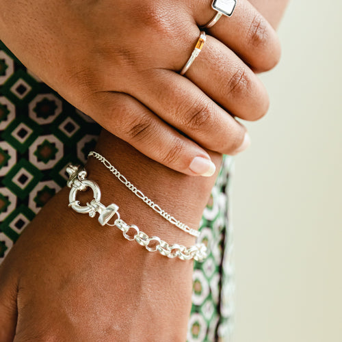 Thin Figaro Chain Bracelet Sterling Silver
