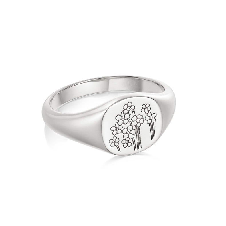 Forget Me Not Signet Ring Sterling Silver