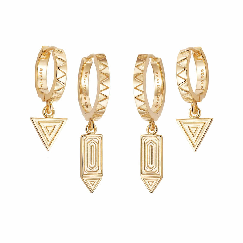 Gold Artisan Stamp Huggie Duo Set 18ct Gold Plate