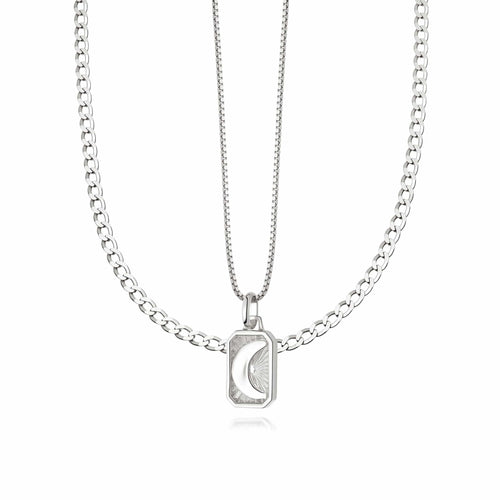 Luna Curb Necklace Layering Set Sterling Silver