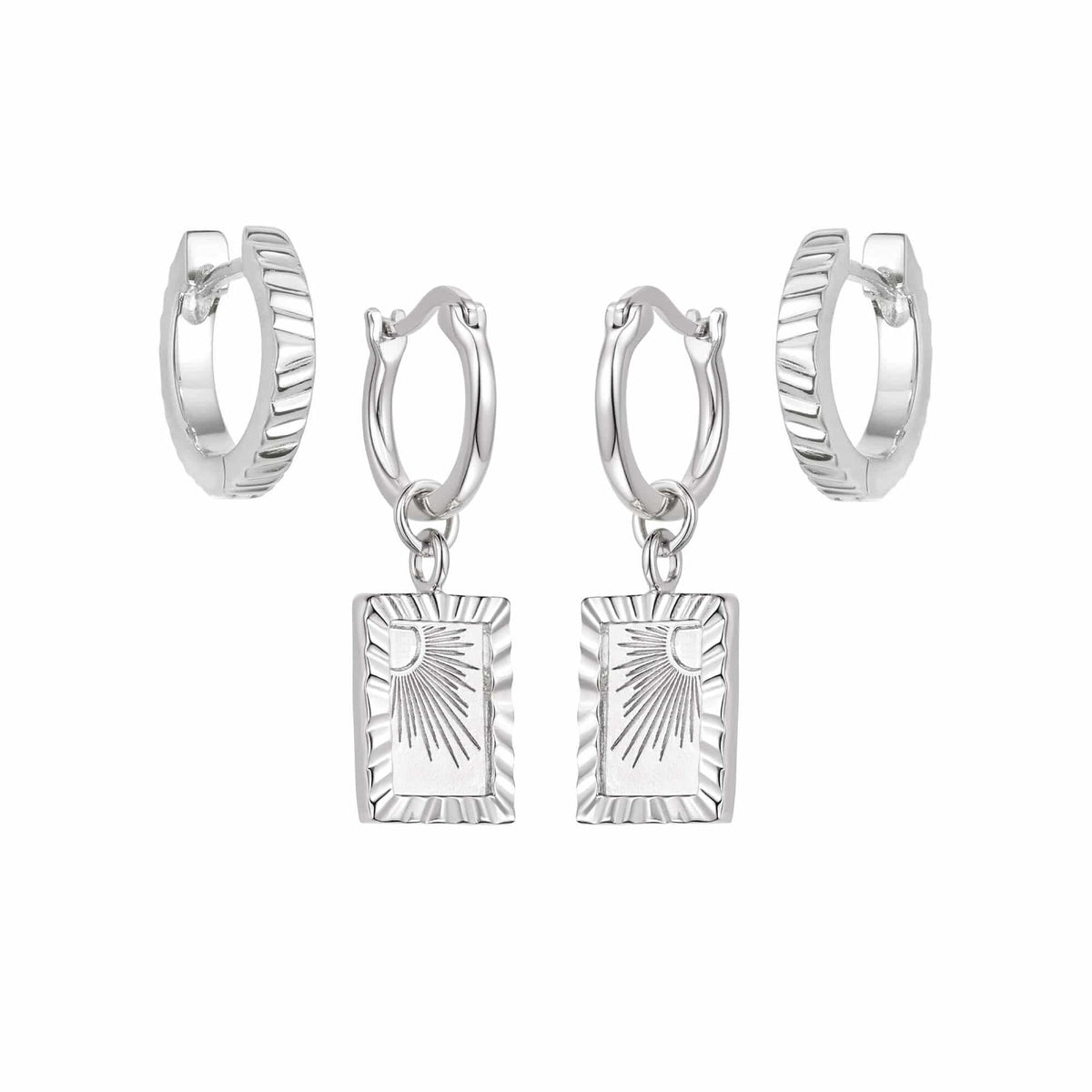 Rising Sun & Huggie Earring Set Sterling Silver Daisy London