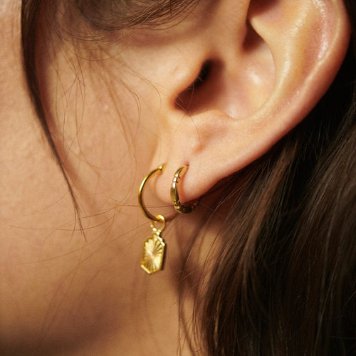 Bar & Ball Huggie Hoop Earrings 18ct Gold Plate