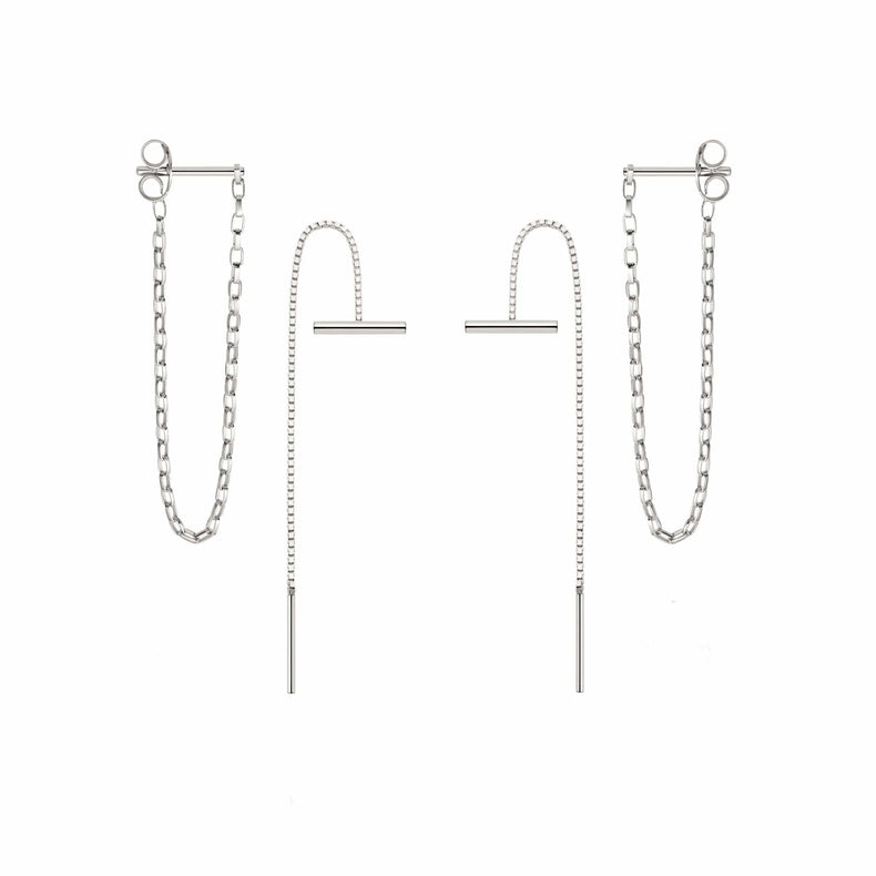T Bar Box Chain Duo Earring Set Sterling Silver recommended
