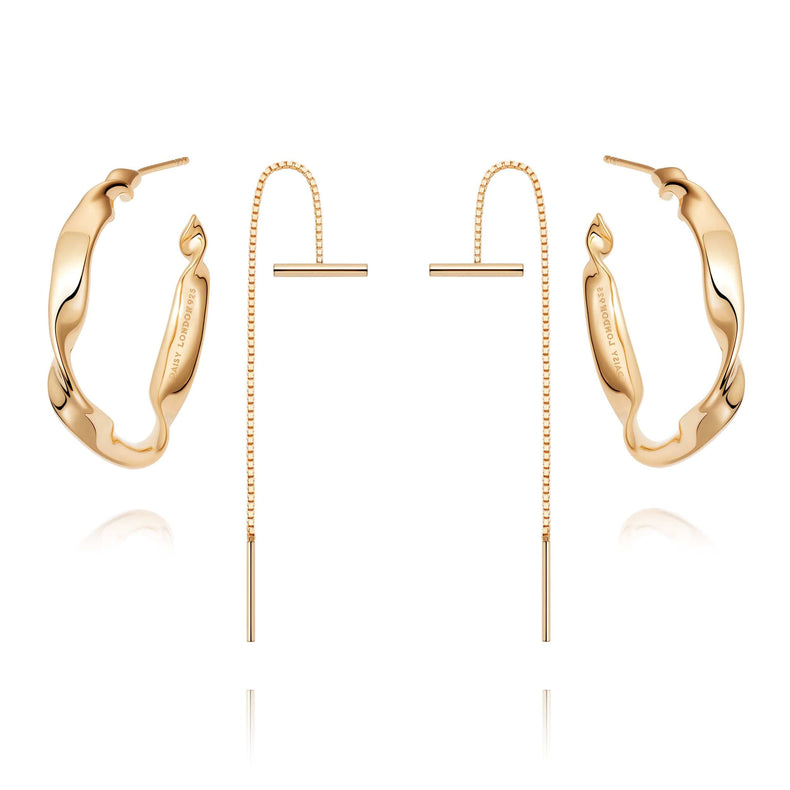 T Bar Chain & Flow Earring Set 18ct Gold Plate