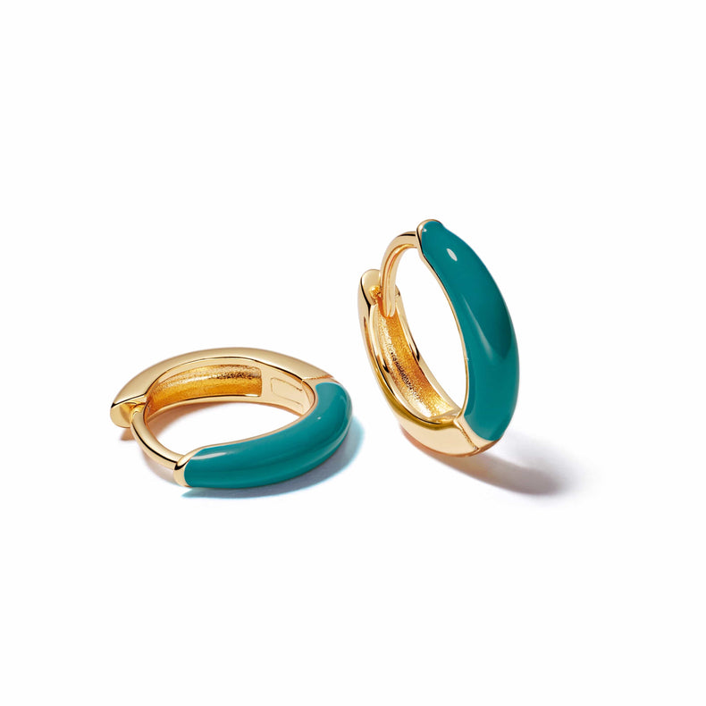Teal Huggie Hoop Earrings 18ct Gold Plate