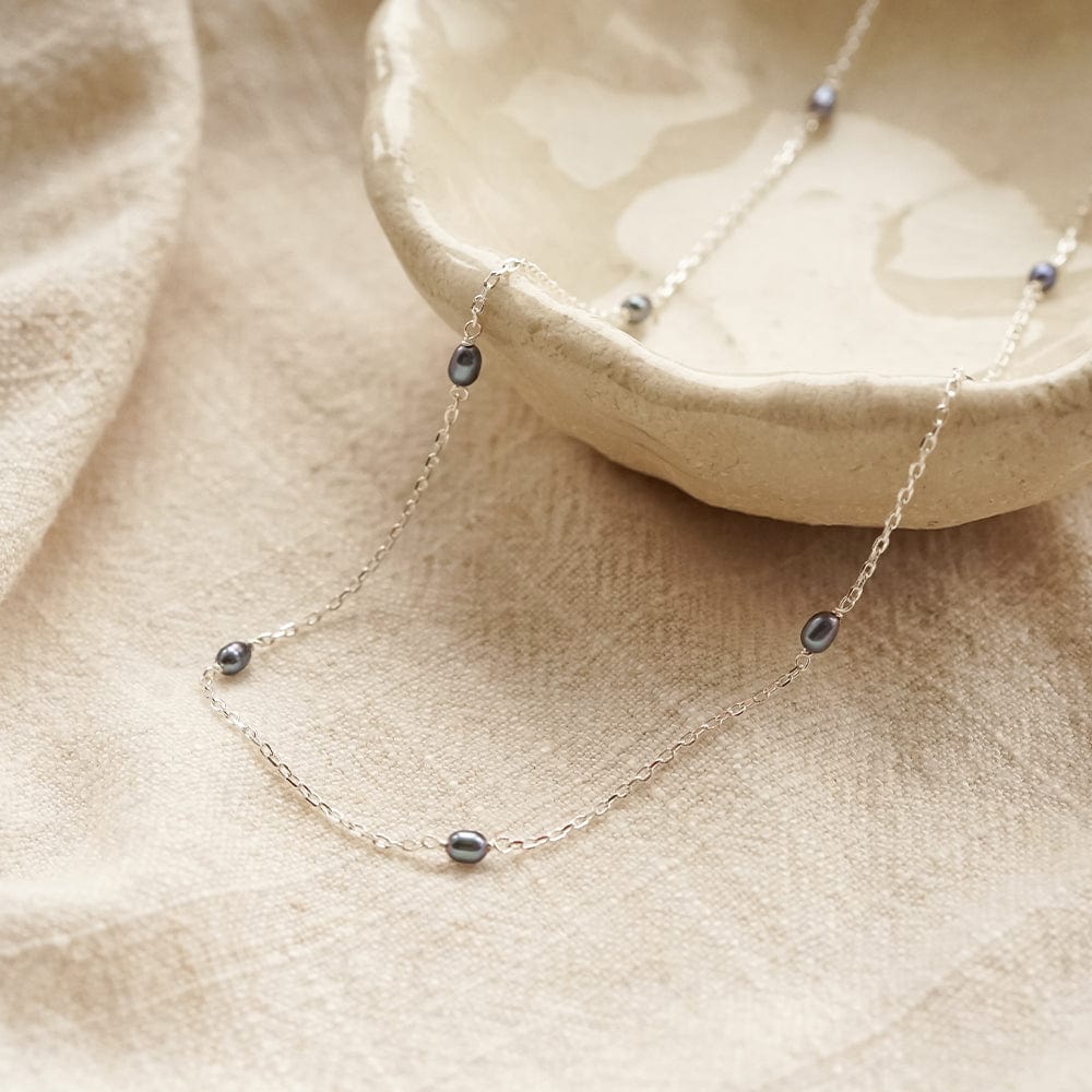 Black Seed Pearl Chain Necklace Sterling Silver Daisy London