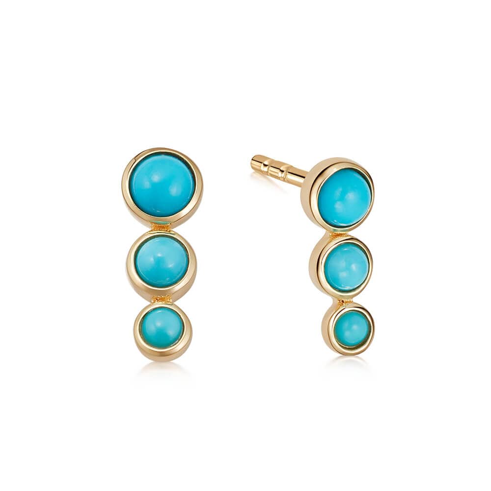 Triple Turquoise Stud Earrings 18ct Gold Plate Daisy London