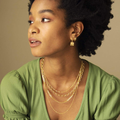 Chunky Studded Huggie Hoop Earrings 18ct Gold Plate