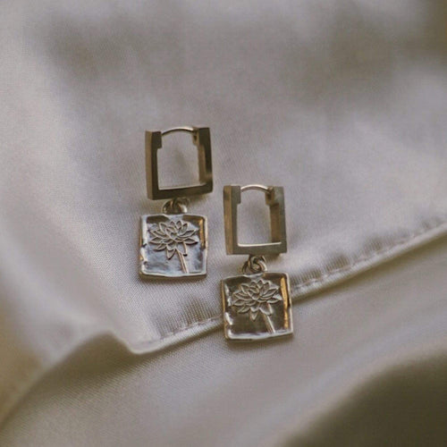 Water Lily Drop Earrings Sterling Silver