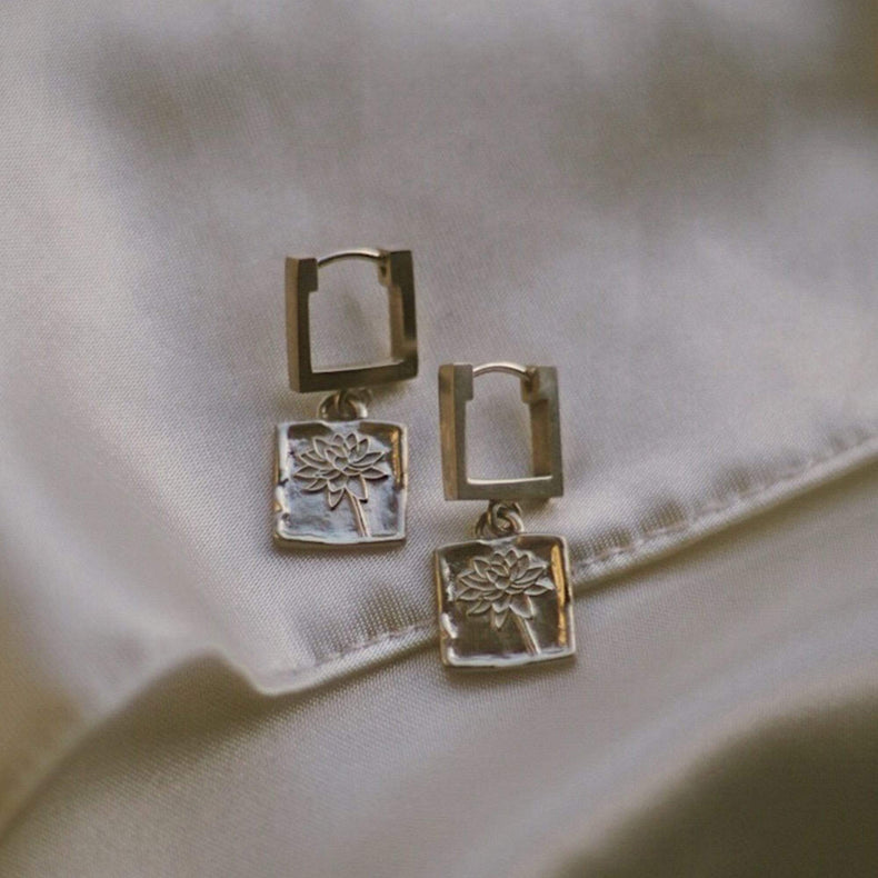 Water Lily Drop Earrings Sterling Silver