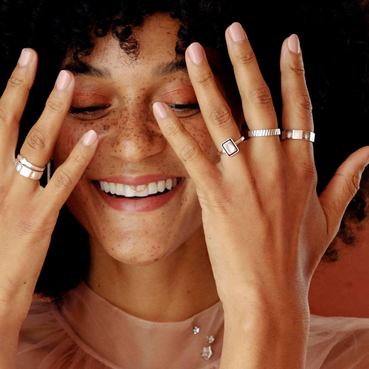 Engraved Palm Enamel Ring Sterling Silver Daisy London