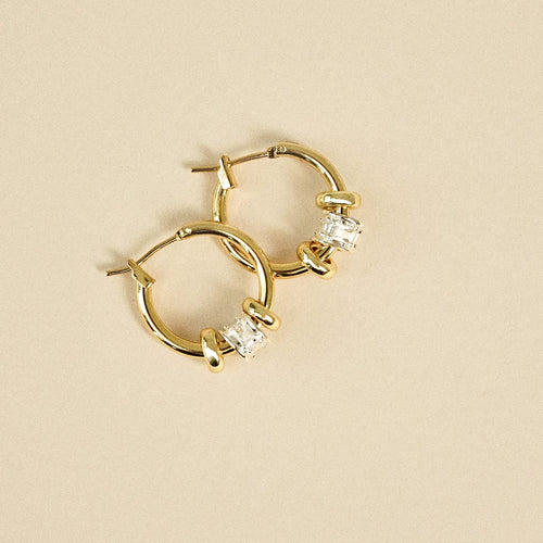 Polly Newman Crystal Bead Hoop Earrings 18ct Gold Plate