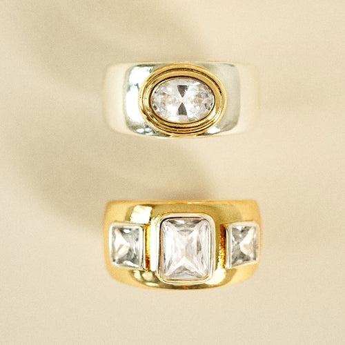 Polly Newman Mixed Metal Crystal Bold Ring Silver Plate