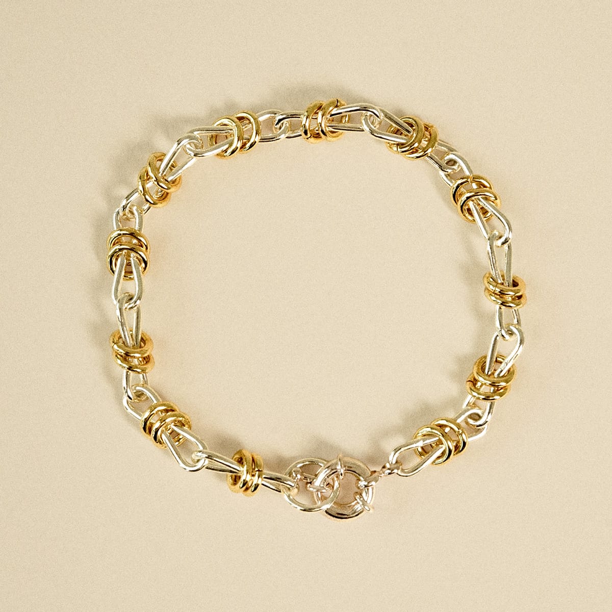 Polly Newman Mixed Metal Knot Chain Bracelet Silver Plate