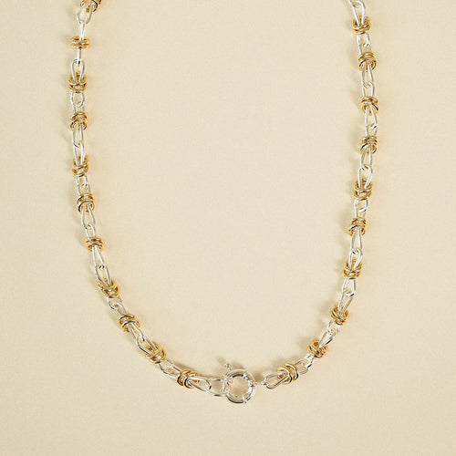 Polly Newman Mixed Metal Knot Chain Necklace Silver Plate