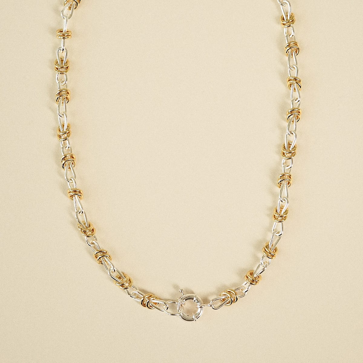 Polly Newman Mixed Metal Knot Chain Necklace Silver Plate