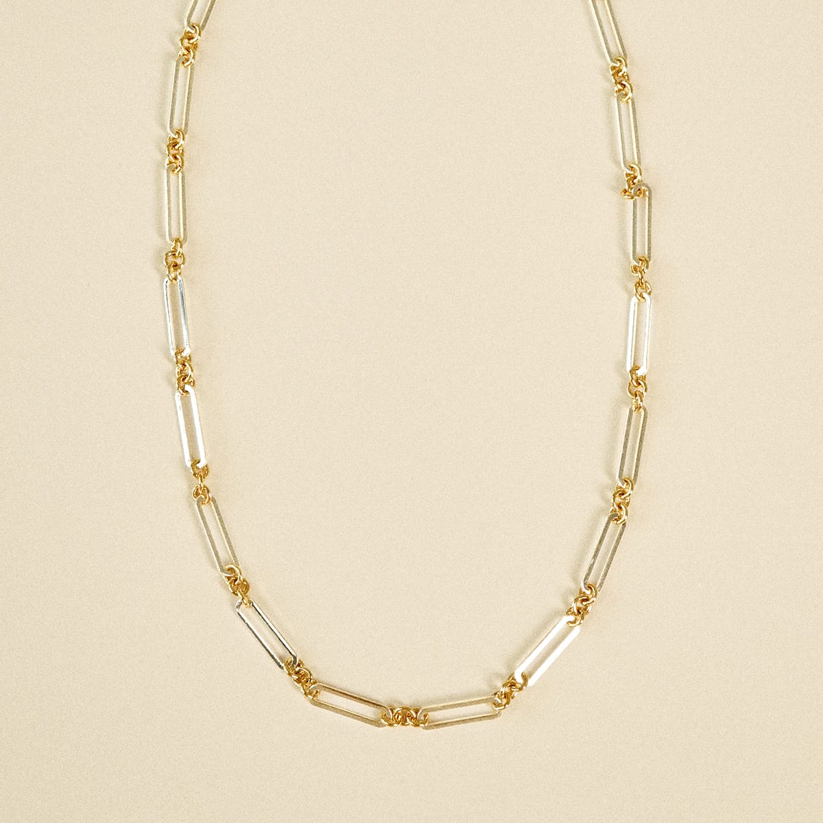 Polly Newman Mixed Metal Paperclip Chain Necklace Silver Plate