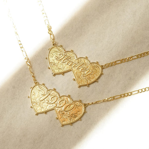 Shrimps Double Heart Personalised Necklace 18ct Gold Plate